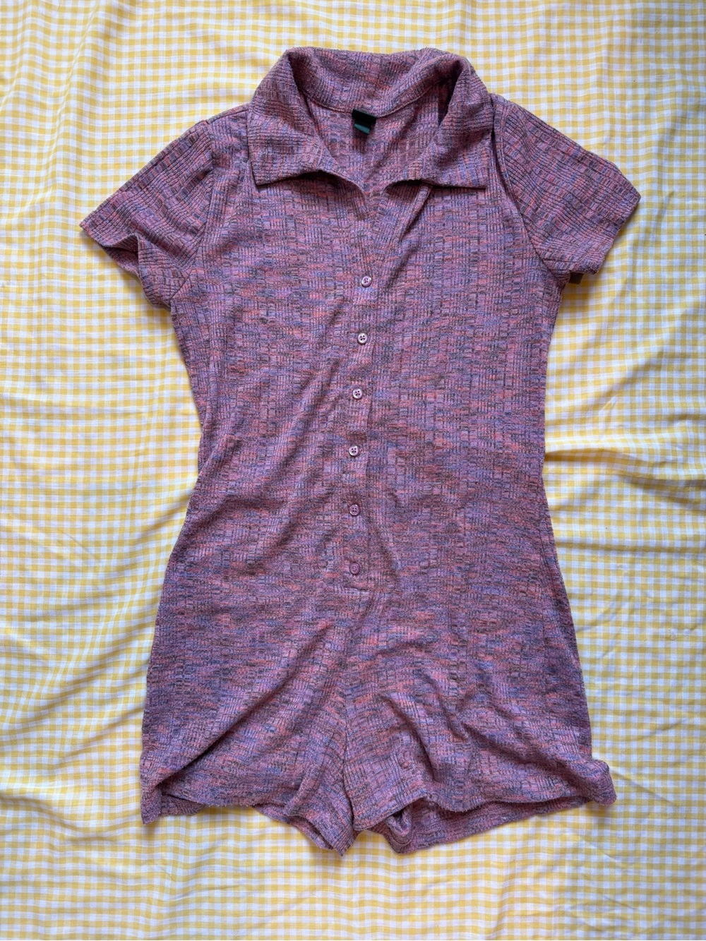 Heathered Pink Lavender Knit Button Playsuit Romper